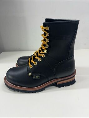 New AdTec Black Logger Work Boots Plain Toe in Black Leather Size 7.5